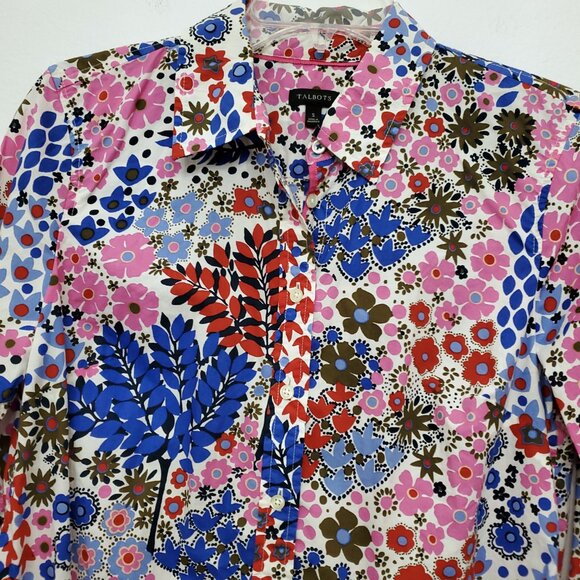 Talbots Classic Casual Button Down Shirt Floral Happy Forest Print Women's Small - Picture 4 of 12